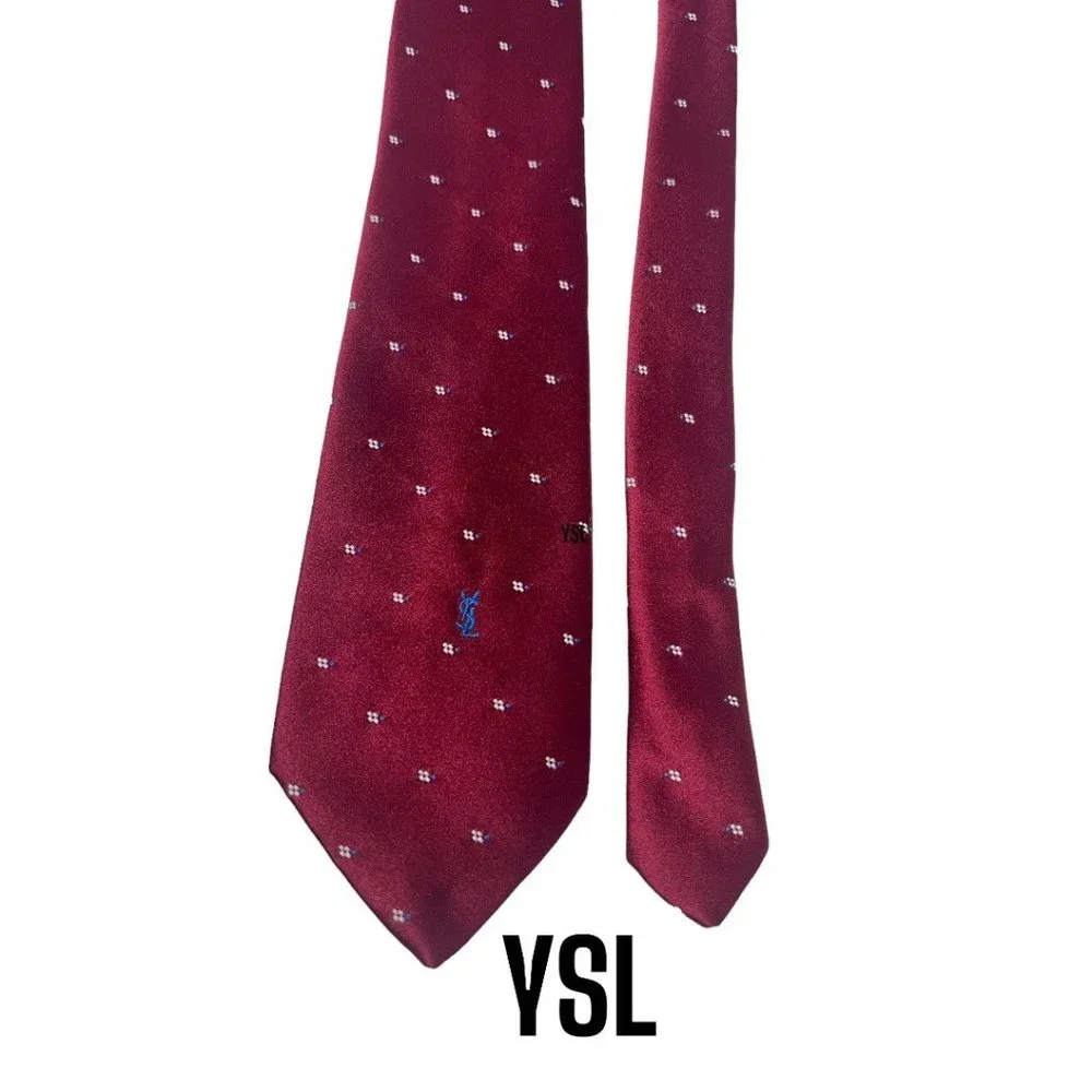 YSL Yves Saint Laurent Neckwear Vintage Men's Tie Red With Blue Logo 3.5